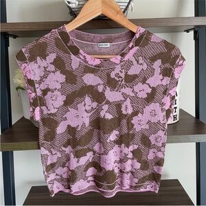 Rachel Comey Pink and Brown Floral Knit Jacquard Top, XS